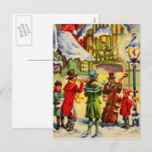 Kerstliedjes zingen op een besneeuwde avond feestdagenkaart (Voorkant / Achterkant)