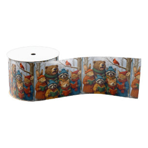 Kerstliedjes zingende bosdieren grosgrain lint