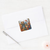 Kerstliedjes zingende bosdieren vierkante sticker (Envelop)