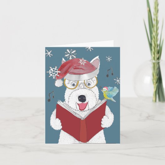 Kerstliedjes zingende hond en vogel feestdagen kaart (Voorkant)