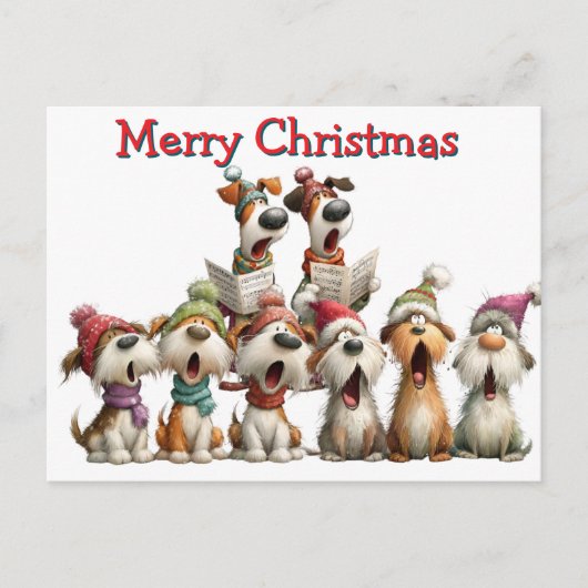 Kerstliedjes zingende honden briefkaart (Voorkant)
