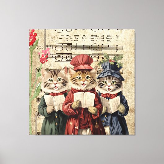 Kerstliedjes zingende katten canvas afdruk (Voorkant)