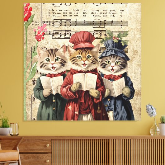 Kerstliedjes zingende katten canvas afdruk (Insitu (Woonkamer))