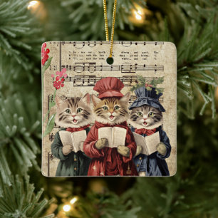 Kerstliedjes zingende katten keramisch ornament