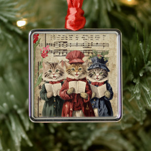Kerstliedjes zingende katten metalen ornament