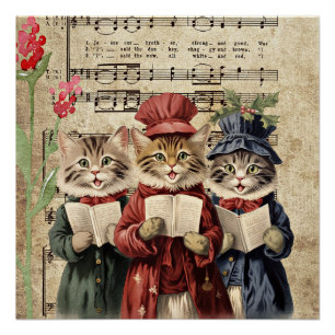 Kerstliedjes zingende katten perfect poster