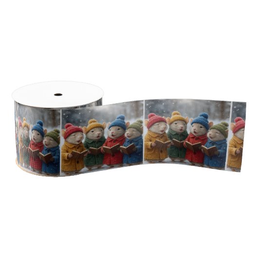 Kerstliedjes zingende muizen in de sneeuw grosgrain lint (Spoel)