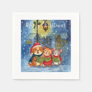 Kerstliedjes Zingende Vrienden Onder de Sneeuw Servet