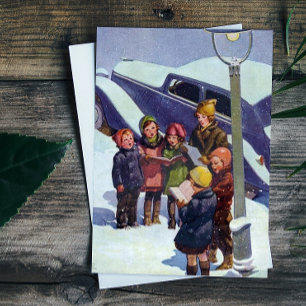 Kerstliedjeszangers uit het verleden onder de ster feestdagen kaart
