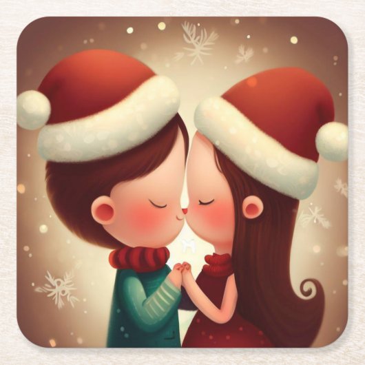 Kerstliefde 2 kartonnen onderzetters (Voorkant)