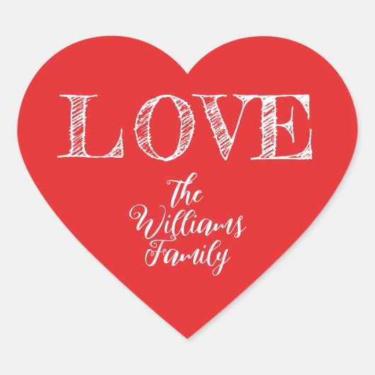 Kerstliefde aangepaste naam Bright Red Heart Stick Hart Sticker (Voorkant)