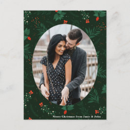 Kerstliefde Couple Foto Chic Green Mistletoe Briefkaart