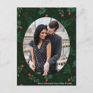Kerstliefde Couple Foto Chic Green Mistletoe Briefkaart