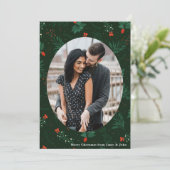 Kerstliefde Couple Foto Green Mistletoe Leaf Feestdagenkaart (Staand voorkant)