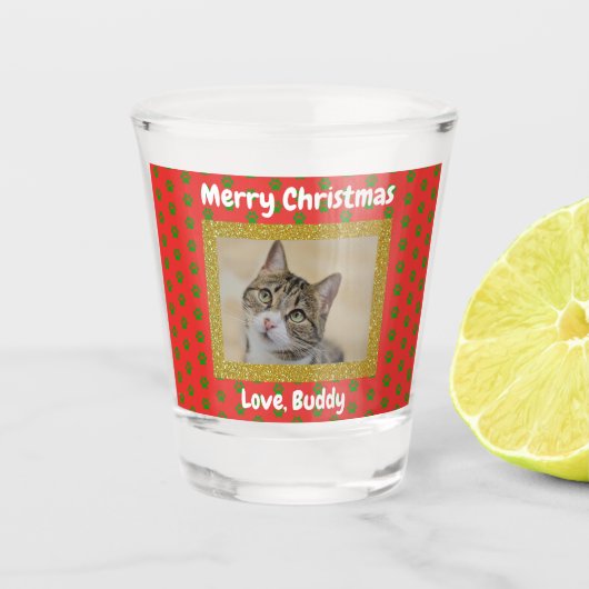 Kerstliefde Dog Cat Dad Pet Photo Shot Glas (Voorkant)
