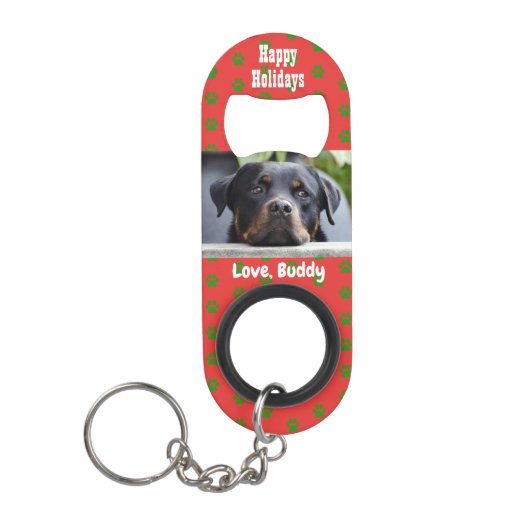 Kerstliefde Dog Papa Pet Foto Mini Flessenopener (Voorkant)