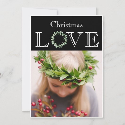 Kerstliefde Foto Eucalyptus Krans Feestdagenkaart (Voorkant)