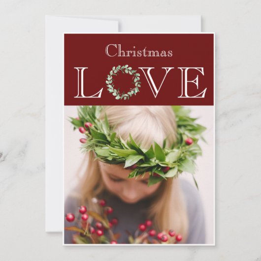 Kerstliefde Foto Eucalyptus Krans Rood Feestdagenkaart (Voorkant)