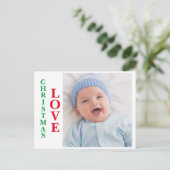 Kerstliefde Foto Red Green Typography Holiday Briefkaart (Staand voorkant)