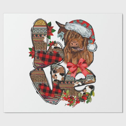 Kerstliefde Hoogland Koe Cadeaupapier (Vlak)