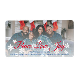 Kerstliefde Joy Red Script Uw foto Etiket