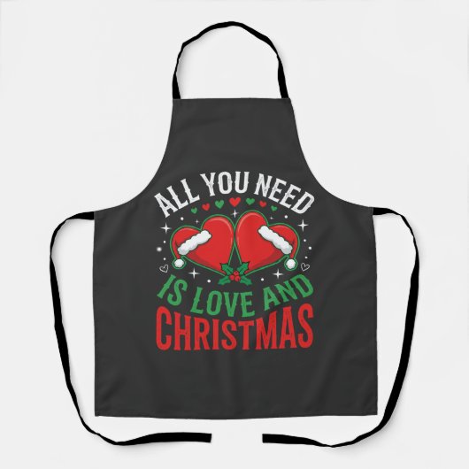 Kerstliefde Kerstmannenhoed Typografie Schort (Voorkant)
