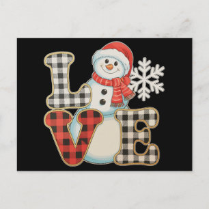 Kerstliefde Schattige Sneeuwman Buffalo Plaid Wint Feestdagenkaart