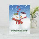 Kerstliefde sneeuwpop feestdagenkaart (Staand voorkant)