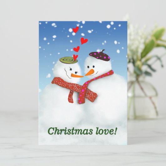 Kerstliefde sneeuwpop feestdagenkaart (Staand voorkant)