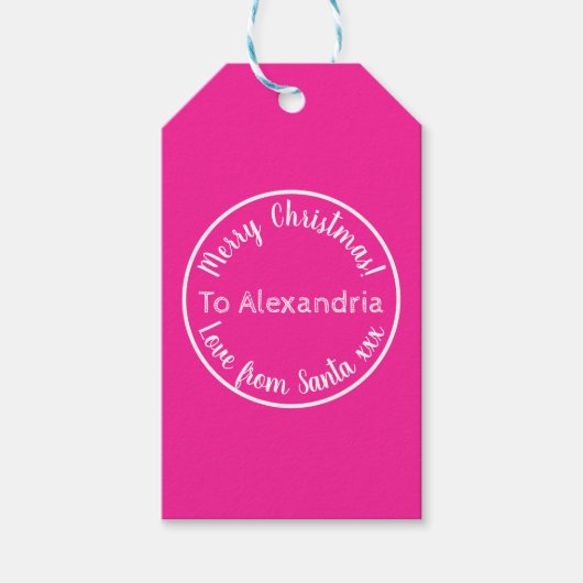 Kerstliefde van de Kerstman Roze Personalised Cadeaulabel (Voorkant)