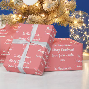 Kerstliefde van Santa gepersonaliseerd koraal roze Cadeaupapier
