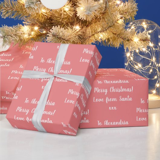 Kerstliefde van Santa gepersonaliseerd koraal roze Cadeaupapier (Feestdagen)