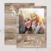 Kerstliefde vreugde rustige houtfotokaart feestdagenkaart (Voorkant / Achterkant)