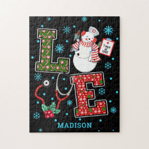 Kerstliefde Zuster Cute Medical Snowman Naam Legpuzzel