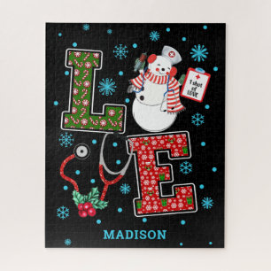 Kerstliefde Zuster Cute Medical Snowman Naam Legpuzzel