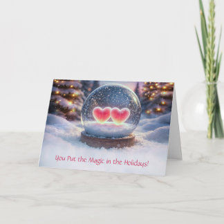 Kerstliefdesromance Twee harten Sneeuwbol in een Kaart