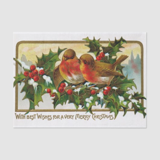 Kerstliefdesvogels tussen bessen en klimop tissuepapier (Voorkant)
