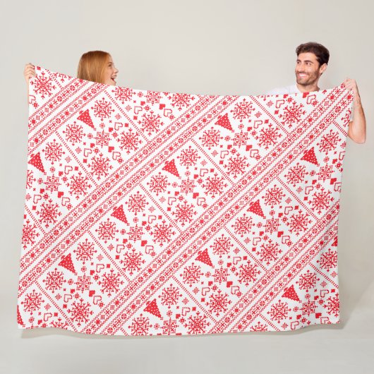Kerstliefhebber Kruissteekpatroon Sampler Ontwerp Fleece Deken (In situ)