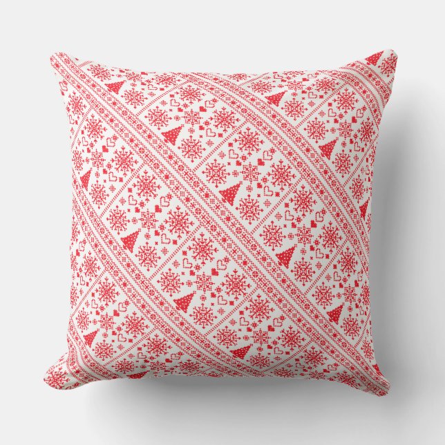 Kerstliefhebber Kruissteekpatroon Sampler Ontwerp Kussen (Voorkant)