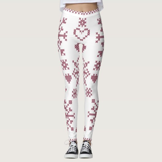 Kerstliefhebber Kruissteekpatroon Sampler Ontwerp Leggings (Voorkant)