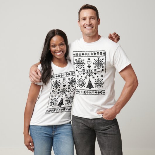 Kerstliefhebber Kruissteekpatroon Sampler Ontwerp T-shirt (Unisex)