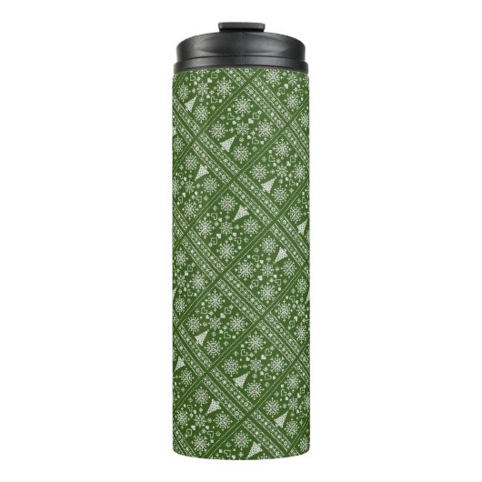 Kerstliefhebber Kruissteekpatroon Sampler Ontwerp Thermosbeker (Voorkant)