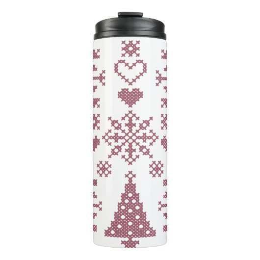 Kerstliefhebber Kruissteekpatroon Sampler Ontwerp Thermosbeker (Voorkant)