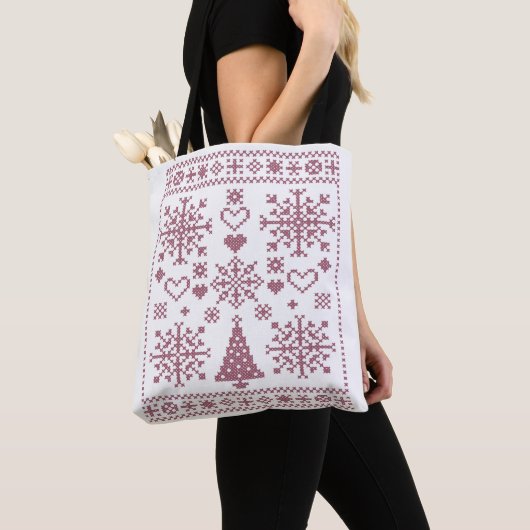 Kerstliefhebber Kruissteekpatroon Sampler Ontwerp Tote Bag (Dichtbij)