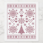 Kerstliefhebber Kruissteekpatroon Sampler Ontwerp Wijn Etiket (Enkel label)