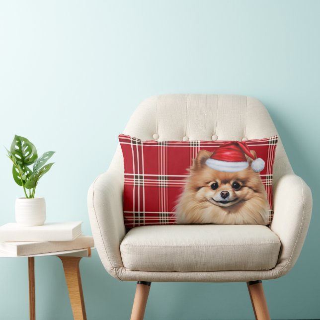 Kerstliefhebber voor Pomeranian Kerst geruite Kussen (Stoel)