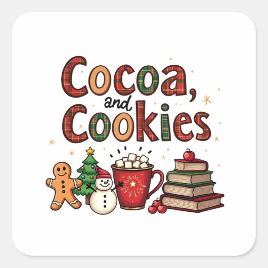 Kerstliefhebbers van Cacao en Koekjes Vierkante Sticker (Voorkant)