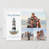 Kerstlighthouse met waterverf Nautical 3 foto's Feestdagenkaart (Voorkant)