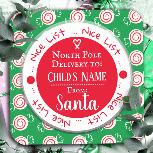 Kerstlijst - Aangepaste naam Noordpool Vierkante Sticker