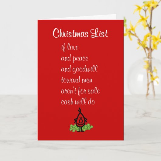 Kerstlijst - een grappig kerstgedicht voor de kers kaart (Gele Bloem)